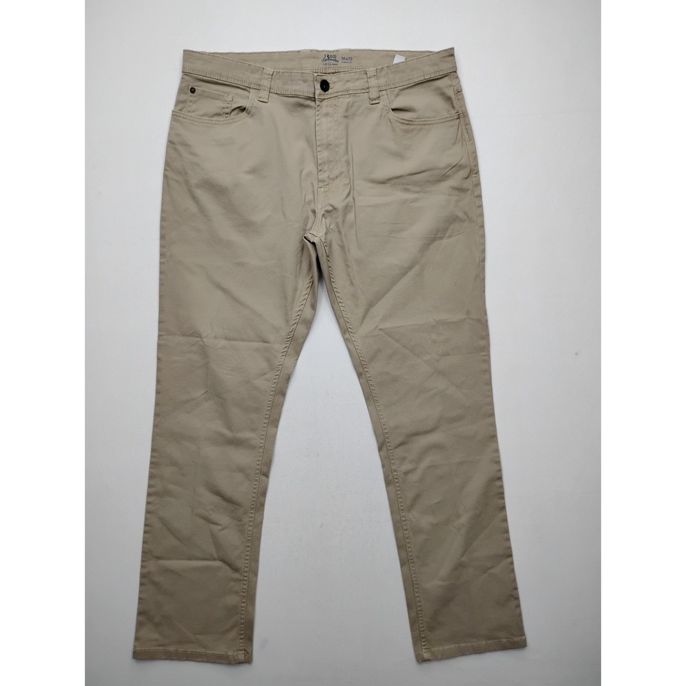 Izod Saltwater Mens Straight Leg Chino Pants 36x32 Beige Stretch Twill